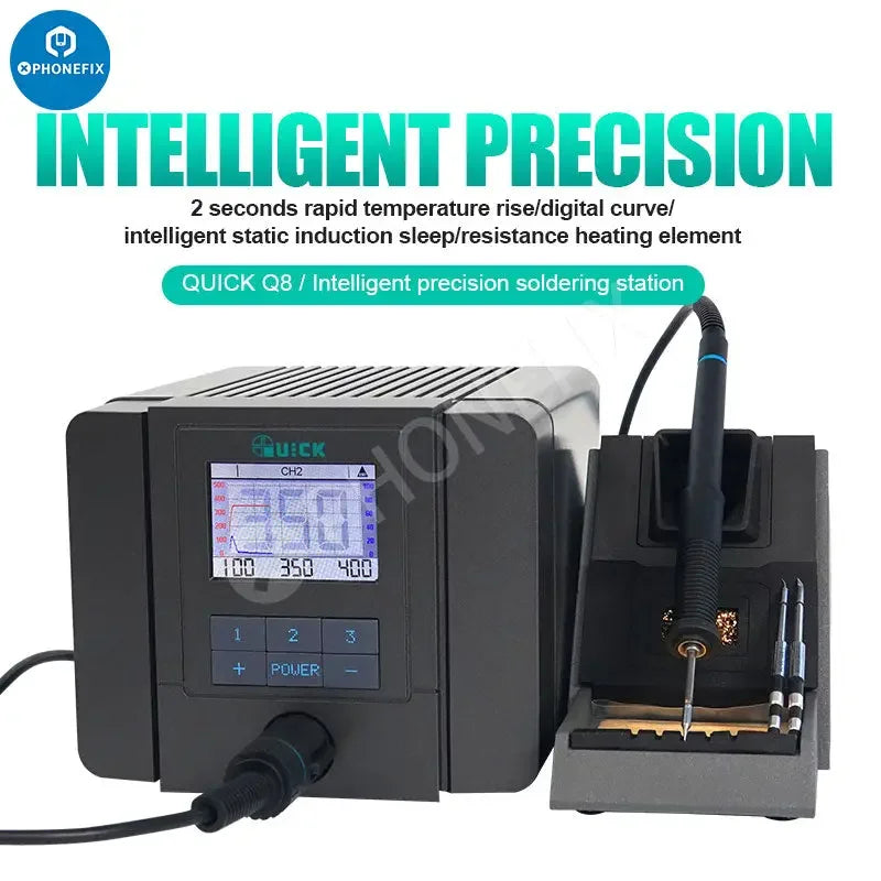 Quick Q8 Electric Precision Soldering Iron Station by PHONEFIX, BGA soldering station with intelligent controls for electronic repairs.