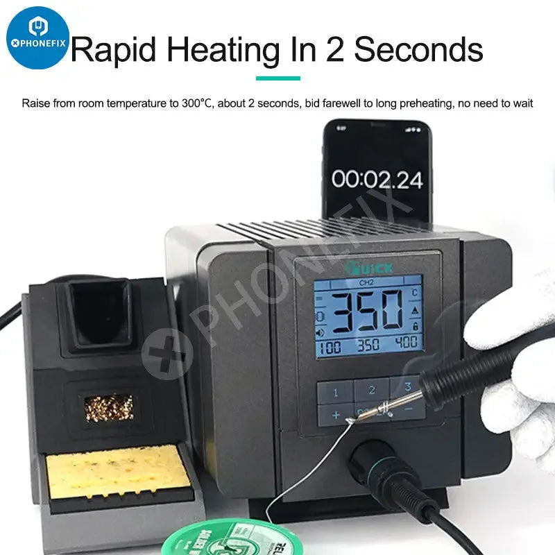 Phonefix Quick Q8 BGA Soldering Station with electric precision soldering iron and digital controls for electronics repair.