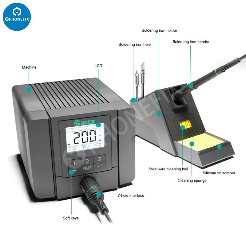 PHONEFIX Quick Q8 BGA Soldering Station with electric intelligent precision soldering iron and digital control panel.