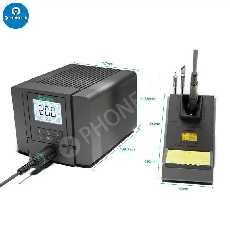 Phonefix Quick Q8 BGA soldering station with electric precision soldering iron and digital controls for accurate circuit board repair.