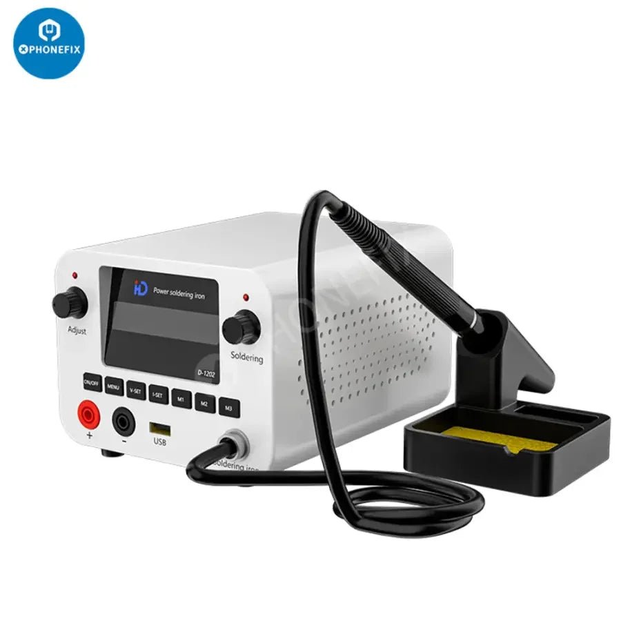 TBK D-1202 Power with T12 soldering iron 2-in-1 BGA soldering station by PHONEFIX, featuring adjustable temperature controls.