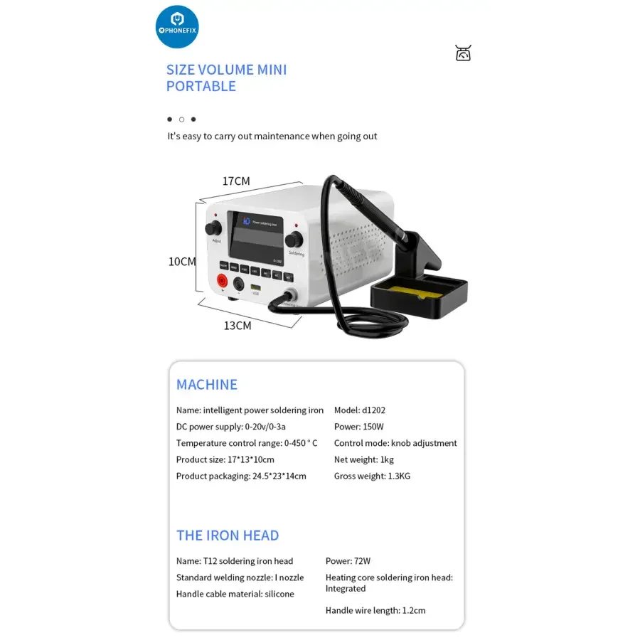 PHONEFIX TBK D-1202 Power BGA Soldering Station with T12 soldering iron, 2-in-1 machine for precise soldering tasks.