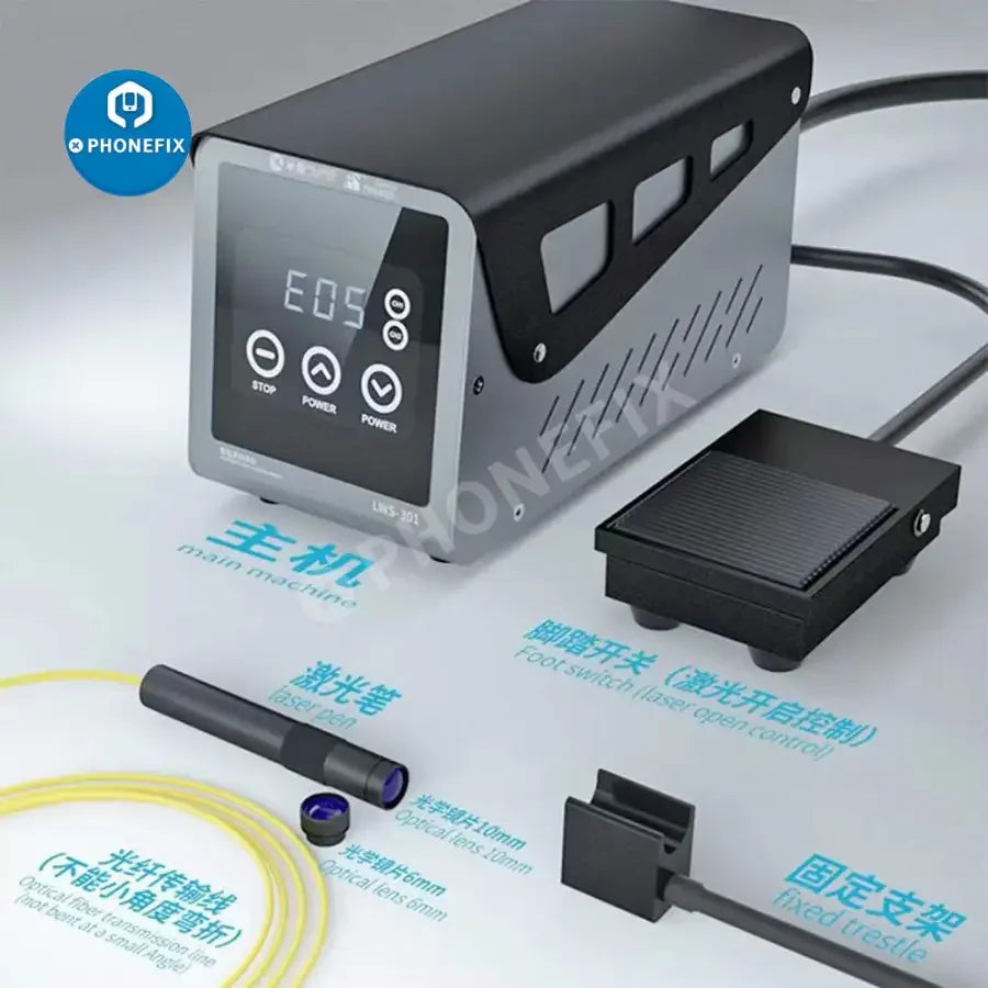 MiJing LWS-301 BGA soldering station with 110V/220V laser soldering tool and US plug, designed for precise electronic component repairs.