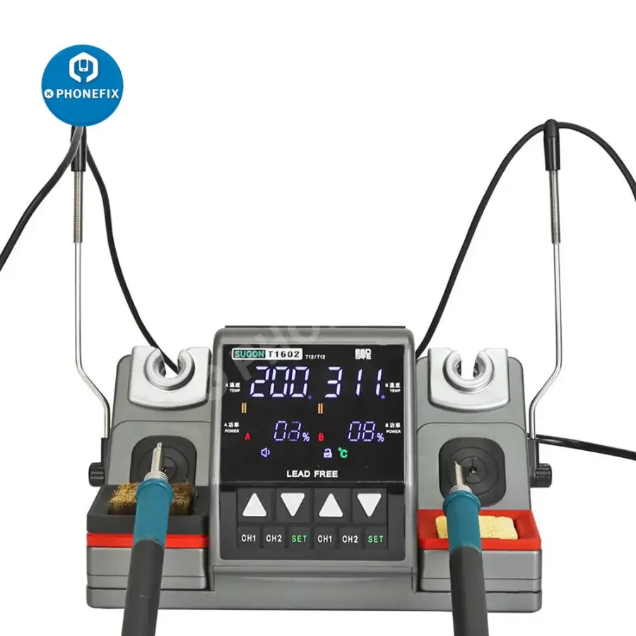 PhoneFix SUGON T1602 BGA soldering station for PCB IC repair, lead-free rework station with US plug, used for BGA rework and soldering.