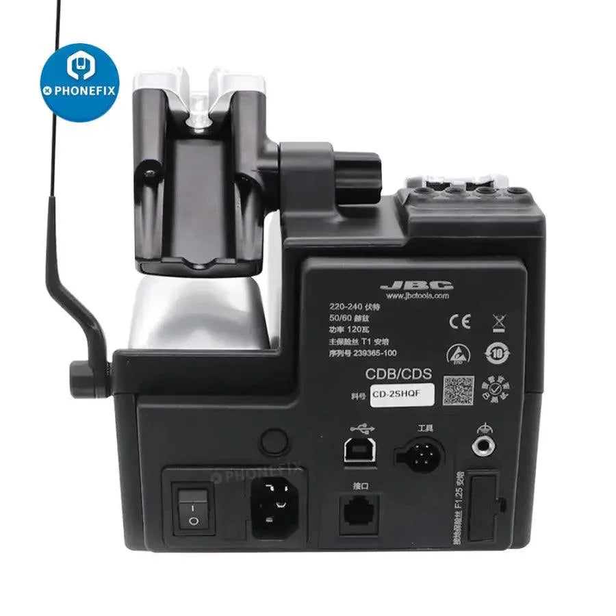 JBC CD-2SHE Precision Soldering Station for BGA soldering, used for phone repair, with a sleek electronic welding tool.