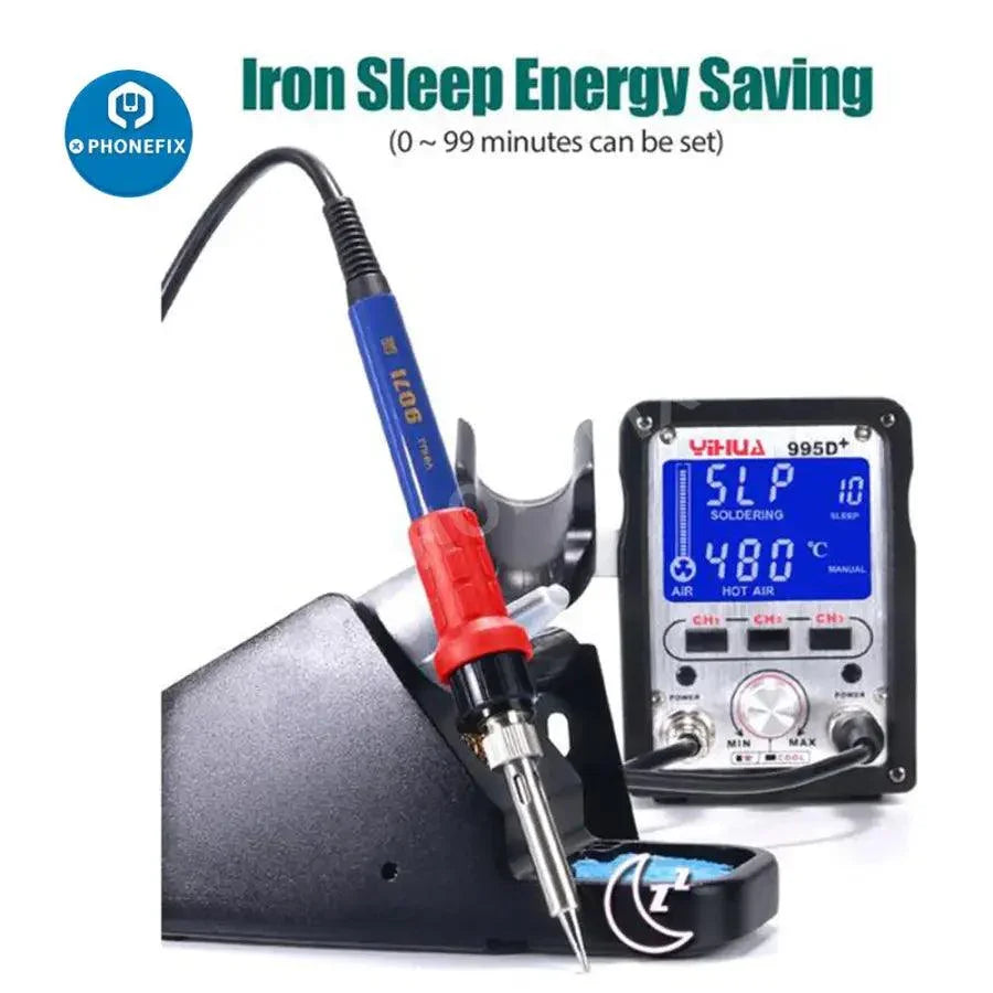 YIHUA 995D+SMD BGA Soldering Station with hot air gun for BGA rework, featuring digital controls and professional-grade tools.