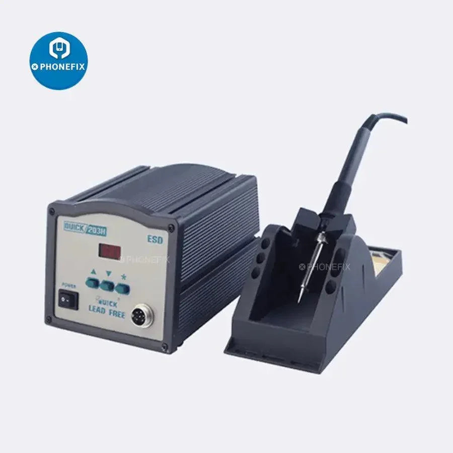 Original QUICK 203H BGA Soldering Station by PHONEFIX, 90W lead-free ESD welding tool with digital controls and ergonomic design.