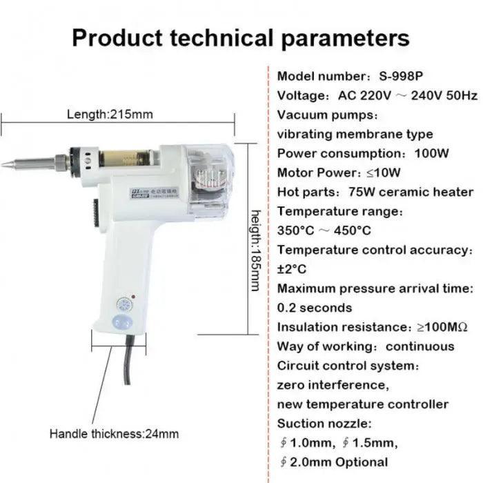 PHONEFIX S-998P electric desoldering gun with double-pump vacuum for BGA soldering and desoldering tasks in electronics repair.