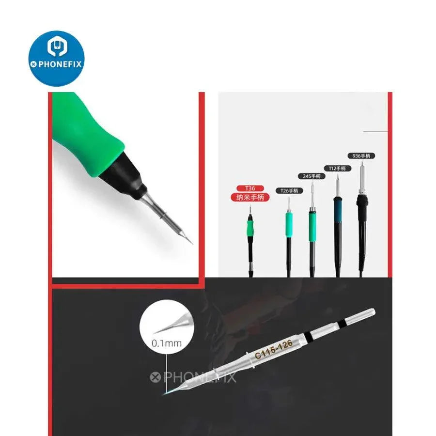 Sugon T36 lead-free BGA soldering station with JBC C115 iron tips, featuring a compact design for electronics repair.