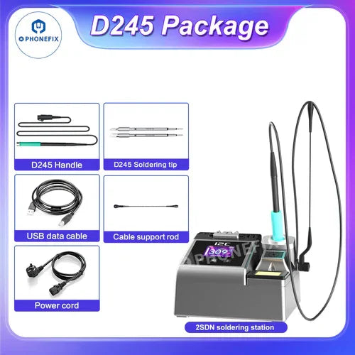 PhoneFix i2C NANO BGA Soldering Station with JBC T210/245/115 welding handle and replacement tips for precise soldering.