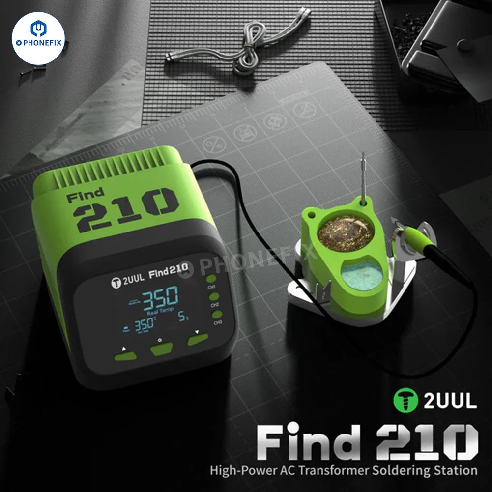 PHONEFIX 2UUL FD01 Find210 BGA soldering station with AC transformer, featuring a digital control unit and soldering iron.