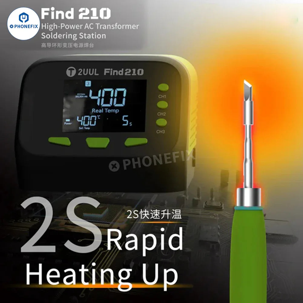 PHONEFIX 2UUL FD01 Find210 BGA Soldering Station with AC transformer, compact design, and US plug for precise soldering work.