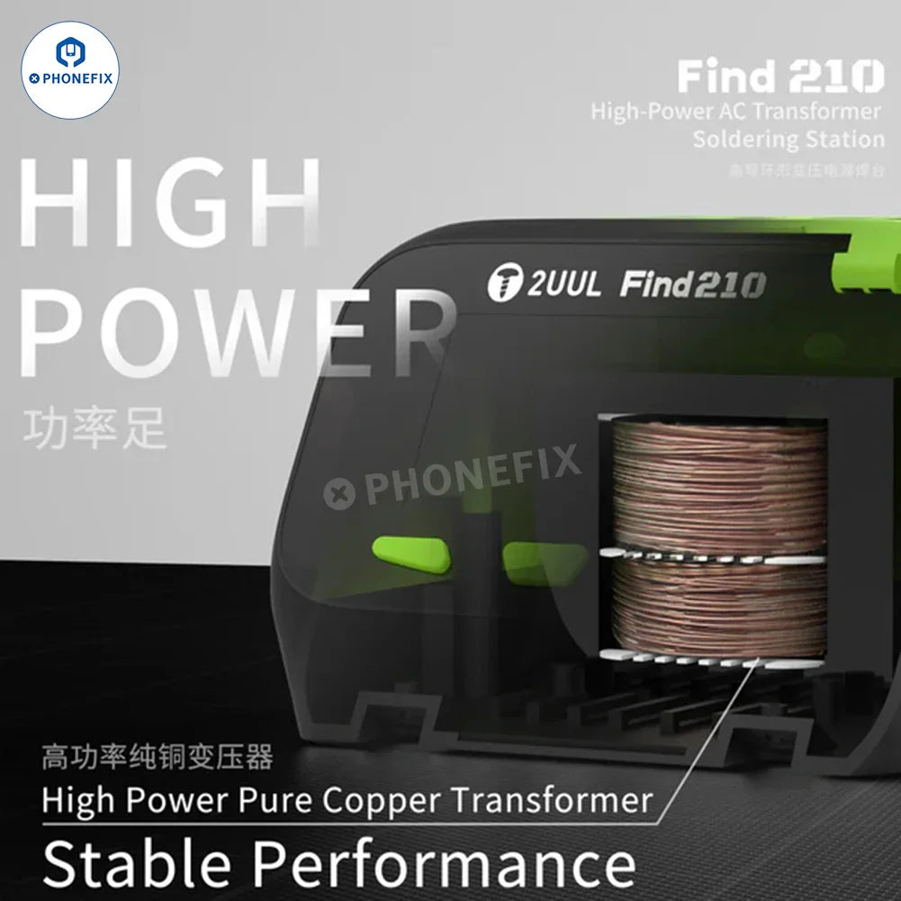 PHONEFIX 2UUL FD01 Find210 BGA Soldering Station with AC transformer, showing the soldering station and attached power plug.