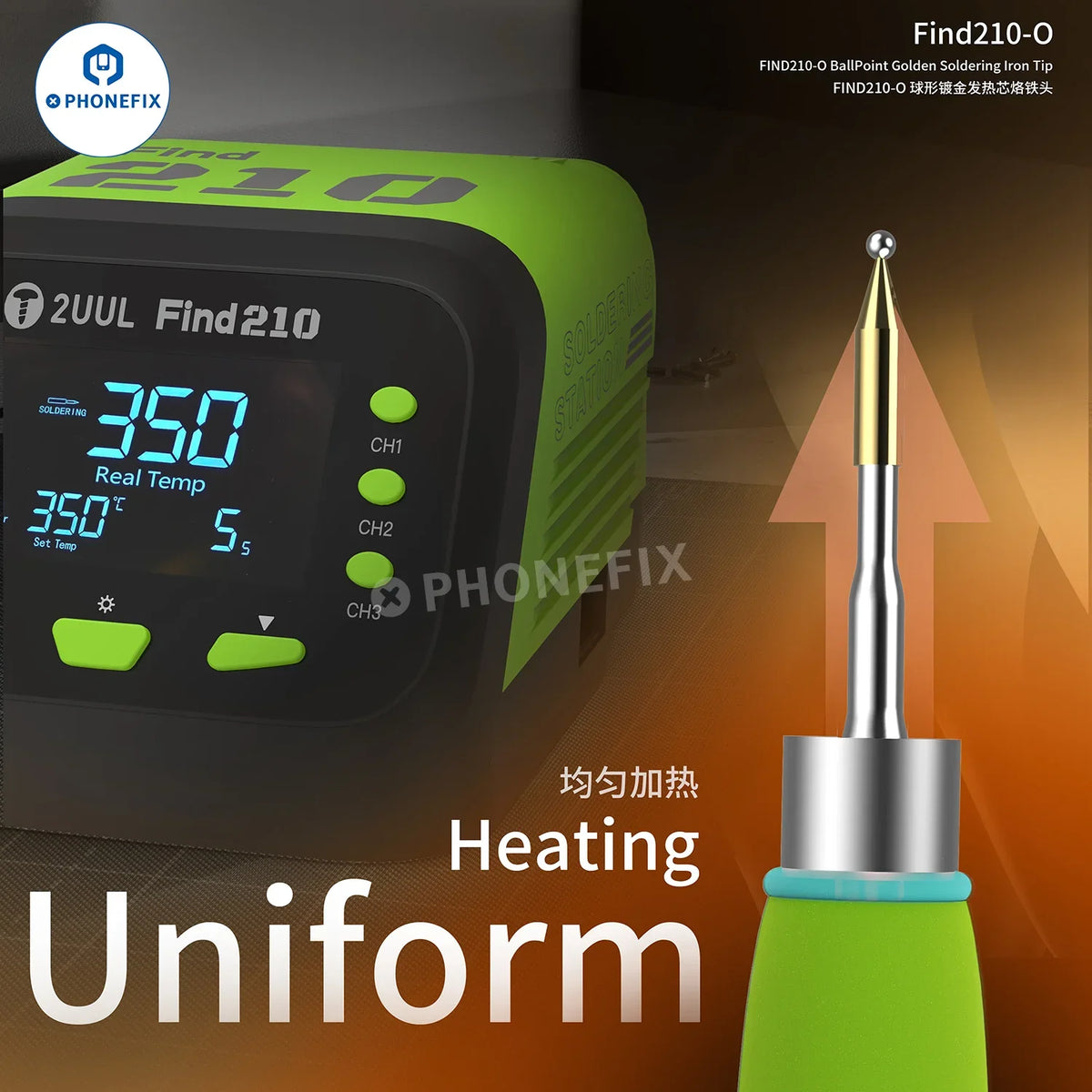 Phonefix 2UUL FD01 Find210 BGA Soldering Station with AC transformer and US plug, detailed view of soldering station setup.