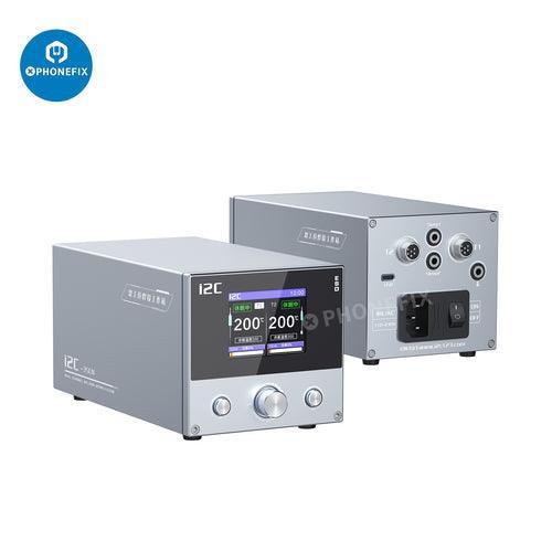 PHONEFIX i2C 3SCN BGA soldering station with C210/C115 double handles, featuring dual soldering tools and adjustable controls.