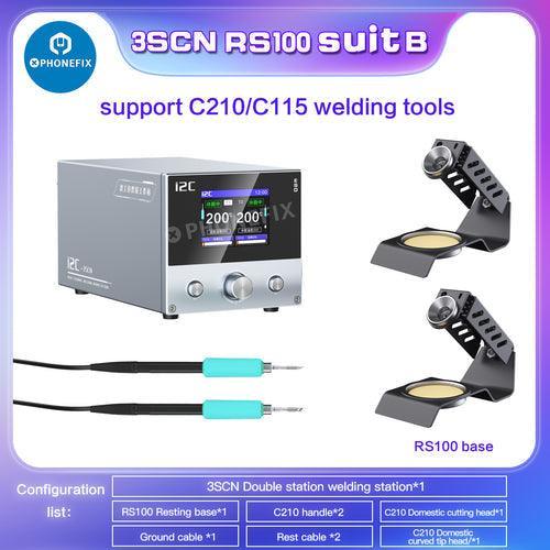 PhoneFix i2C 3SCN BGA soldering station with double handles and C210, C115 tips, 110V US plug, professional soldering equipment.