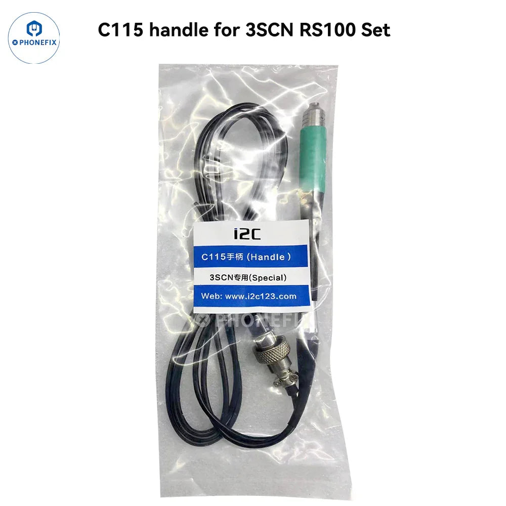 PHONEFIX i2C 3SCN BGA soldering station with double handles, C210 and C115 tips, for precise electronic repairs.