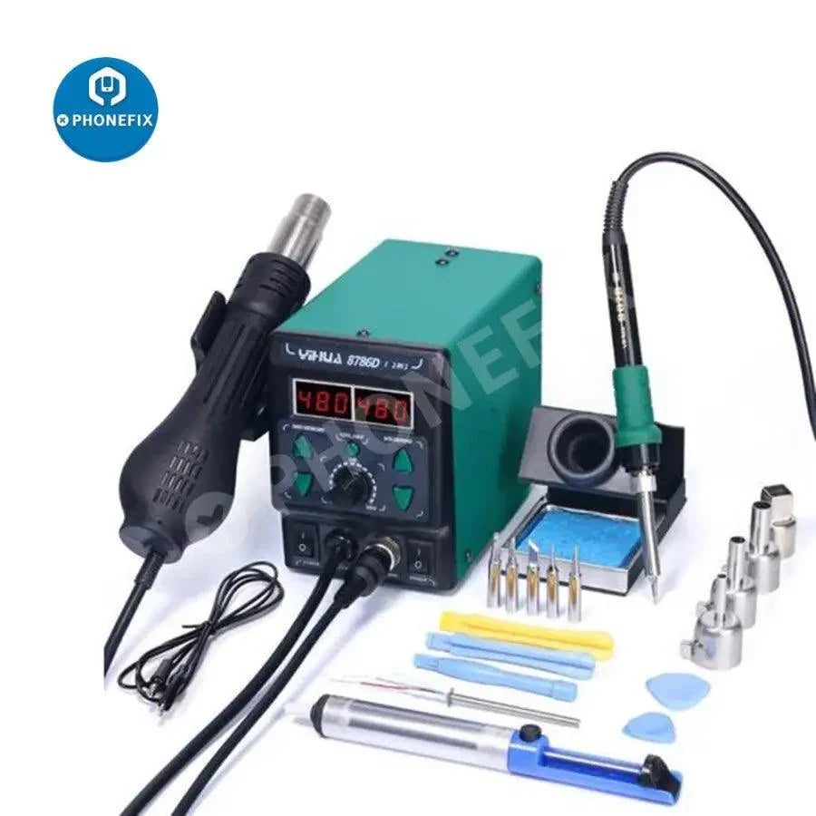 YIHUA 8786D BGA rework station with soldering iron and hot air gun, designed for phone repair, by PHONEFIX.