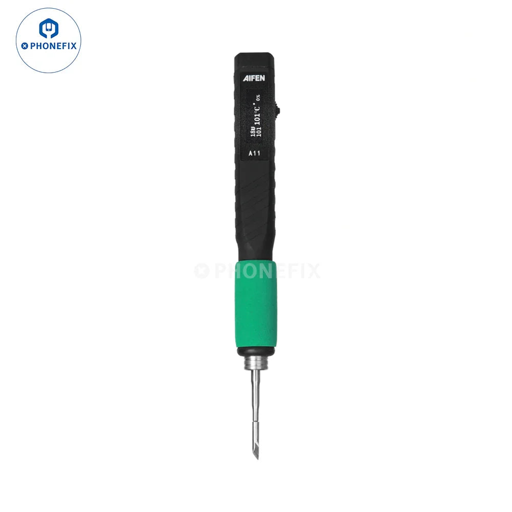 Soldador USB AIFEN A11 T210 con pantalla digital, estación de soldadura BGA, mango con controles digitales y diseño ergonómico.