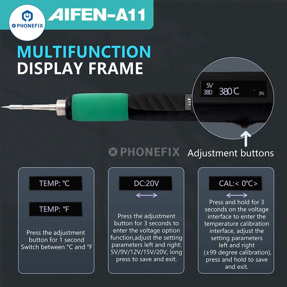 Soldador USB AIFEN A11 T210 con pantalla digital, mango para estación de soldadura BGA, utilizado para soldadura electrónica de precisión.