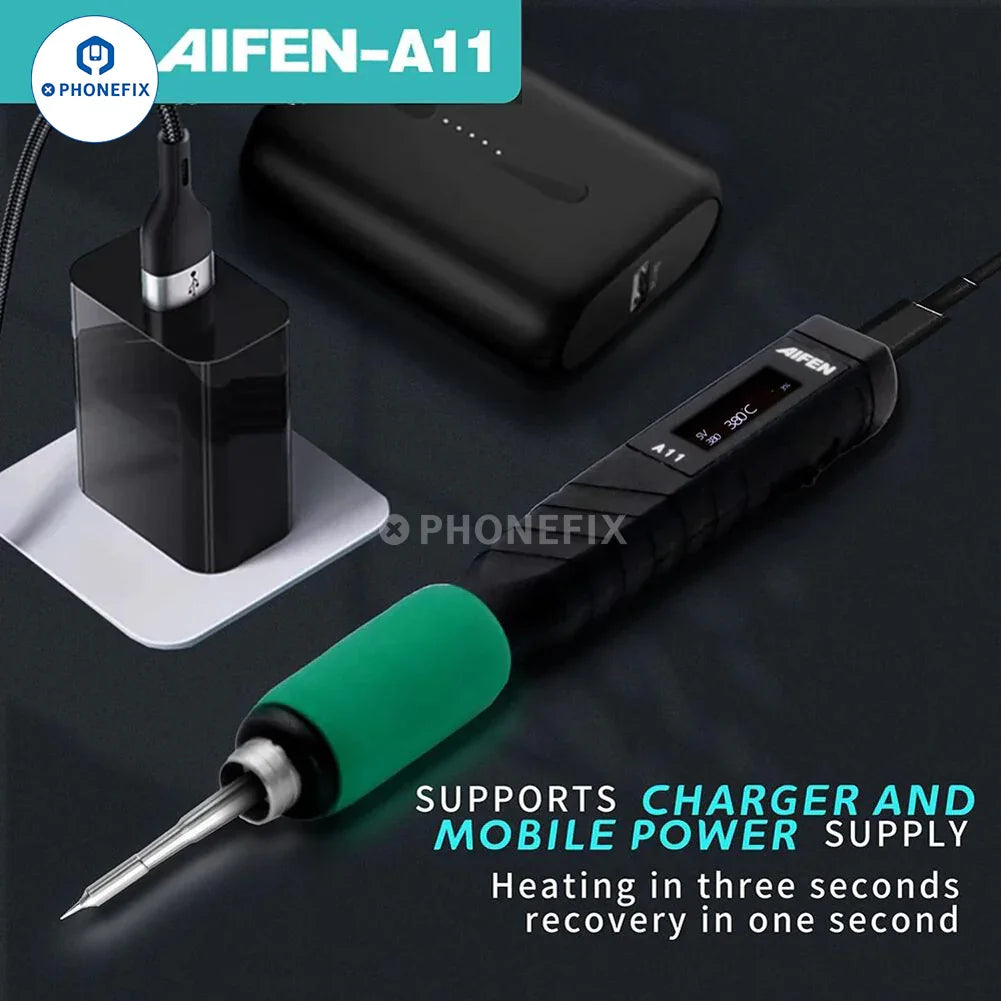 Soldador USB AIFEN A11, estación de soldadura BGA T210 con mango de soldadura con pantalla digital, utilizado para reparaciones electrónicas de precisión.