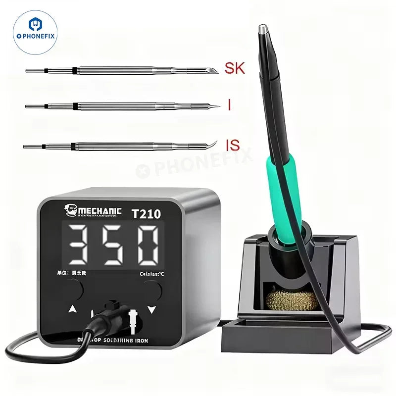 PHONEFIX Mechanic A210 Max BGA Soldering Station with dual soldering iron tips and digital display for precise electronic repairs.