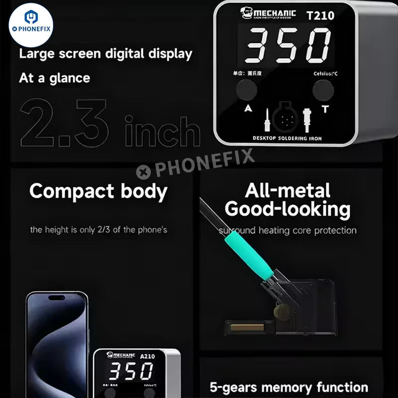 PHONEFIX T-210 Mechanic BGA Soldering Station desktop welding iron with digital controls and ergonomic design.