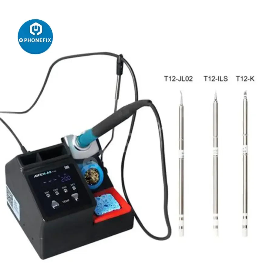 AIFEN A8 BGA soldering station with digital display and T12 handle, used for precise circuit board repairs and soldering tasks.