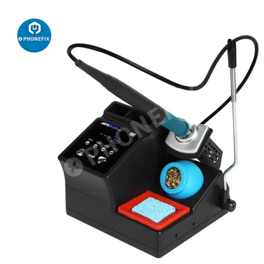 Phonefix AIFEN A8 BGA soldering station with digital display and T12 handle, featuring three soldering tips and 110V power.