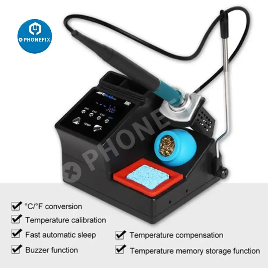AIFEN A8 BGA Soldering Station with digital display, T12 handle, and three tips for precise electronic soldering by PHONEFIX.