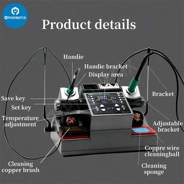 AIFEN A902 Pro BGA Soldering Station by PHONEFIX with dual welding tools and digital controls for precise circuit board repair.