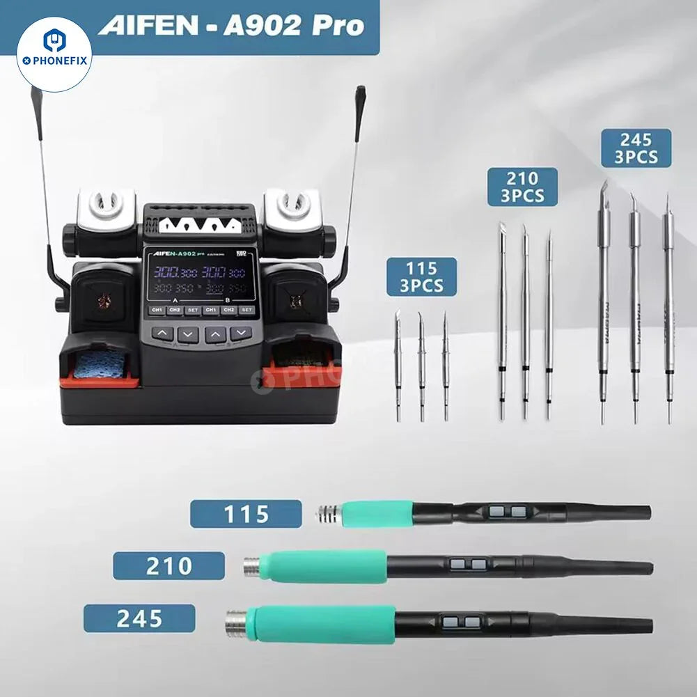 AIFEN A902 Pro BGA soldering station by PHONEFIX with dual welding tools and digital controls for precise circuit board repairs.