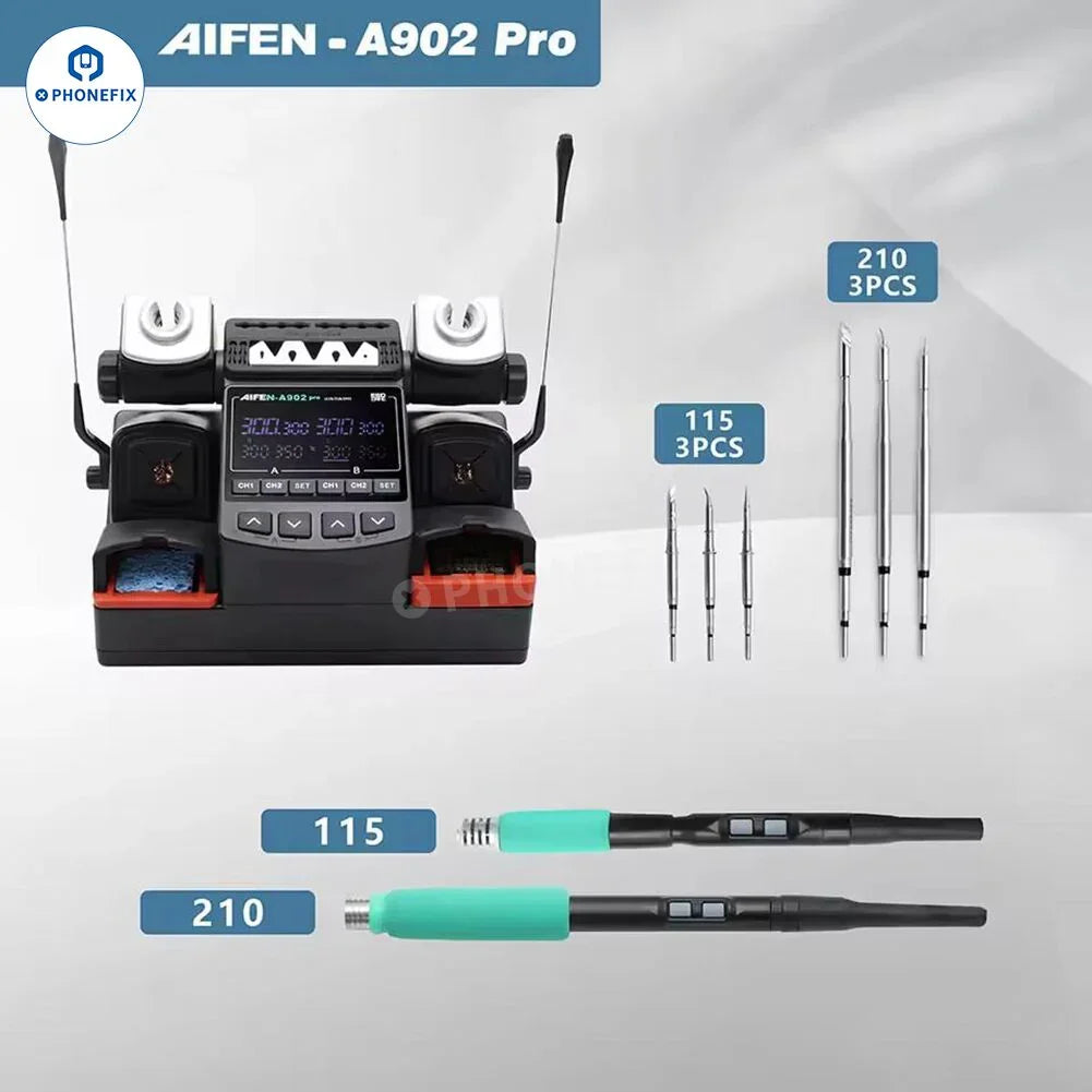 AIFEN A902 Pro BGA soldering station with dual heating tools and digital controls for precise electronics repair.