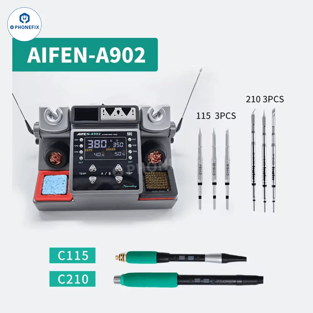 AIFEN A902 Pro BGA soldering station by PHONEFIX with digital display and multiple temperature controls for precise welding.