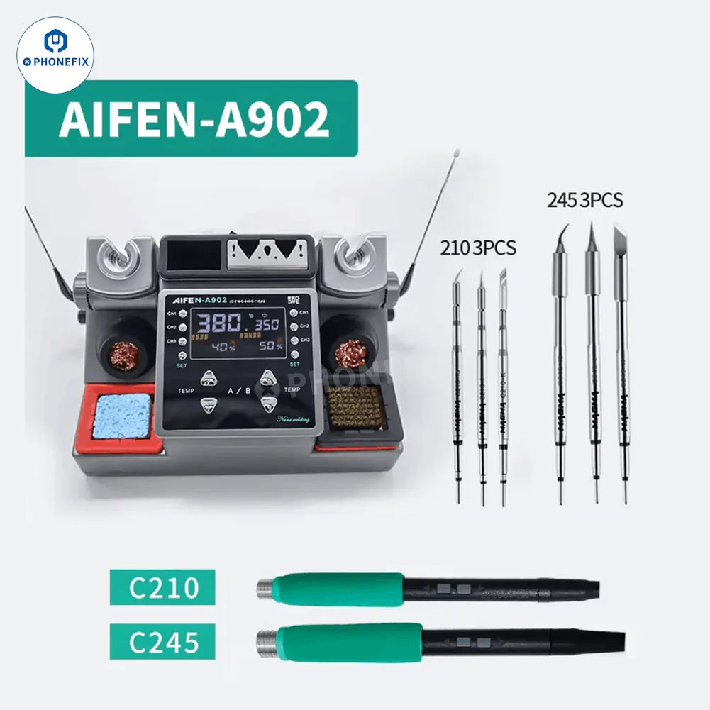 AIFEN A902 Pro BGA soldering station with digital display and control buttons, used for precision rework and circuit board repairs
