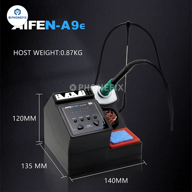 AIFEN A9E 160W BGA soldering station by PHONEFIX with C210, C245, and C115 iron tips for precise electronic repairs.