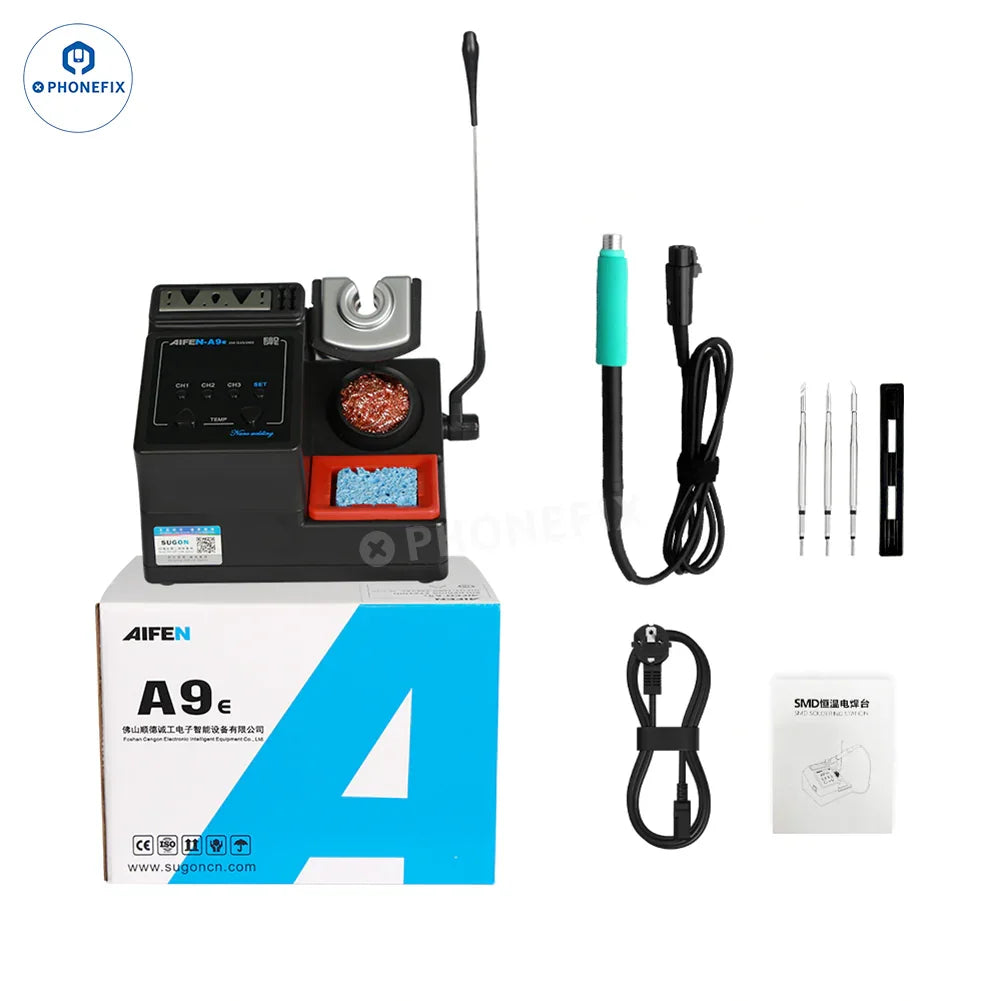 AIFEN A9E 160W BGA soldering station by PHONEFIX with C210, C245, C115 iron tips and digital control panel.