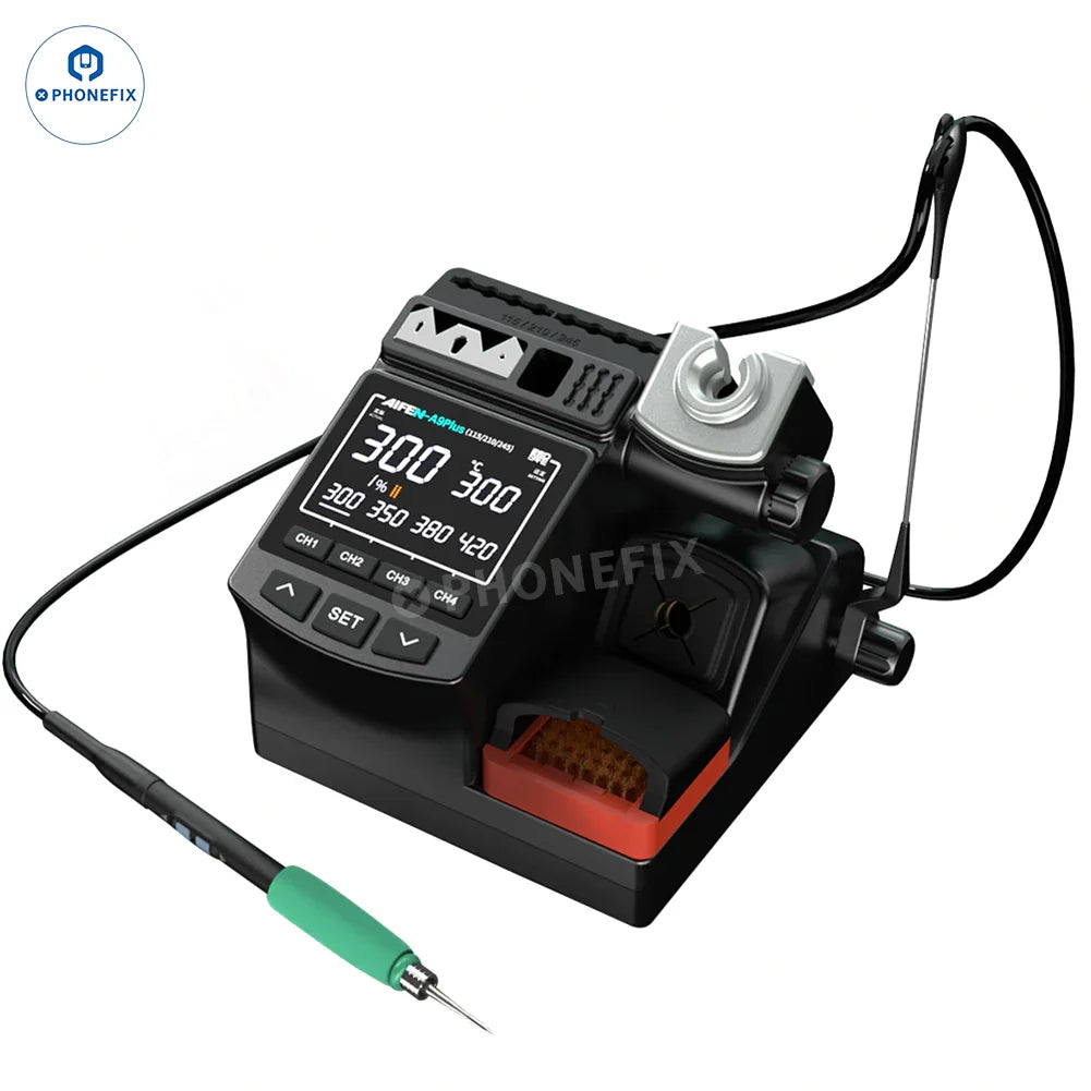 AIFEN A9E 160W BGA soldering station with C210, C245, C115 iron tips, featuring a control unit and soldering iron in a professional setup.