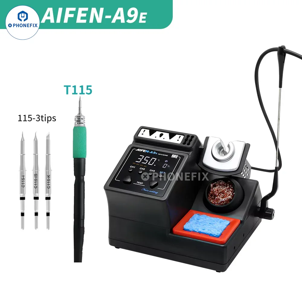 AIFEN A9E 160W BGA soldering station with C210, C245, C115 iron tips, featuring digital controls and ergonomic design for precise soldering.