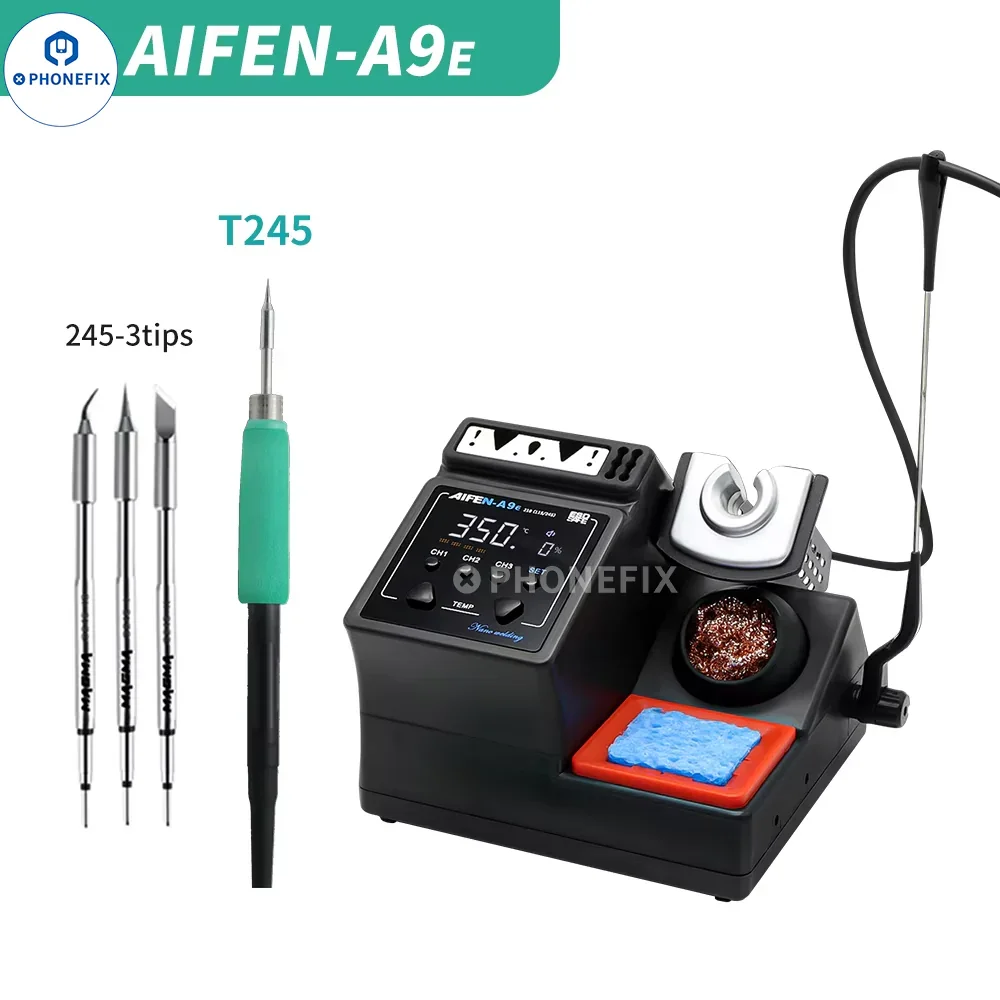 AIFEN A9E 160W BGA soldering station with C210, C245, C115 iron tips for precise electronic repair work.