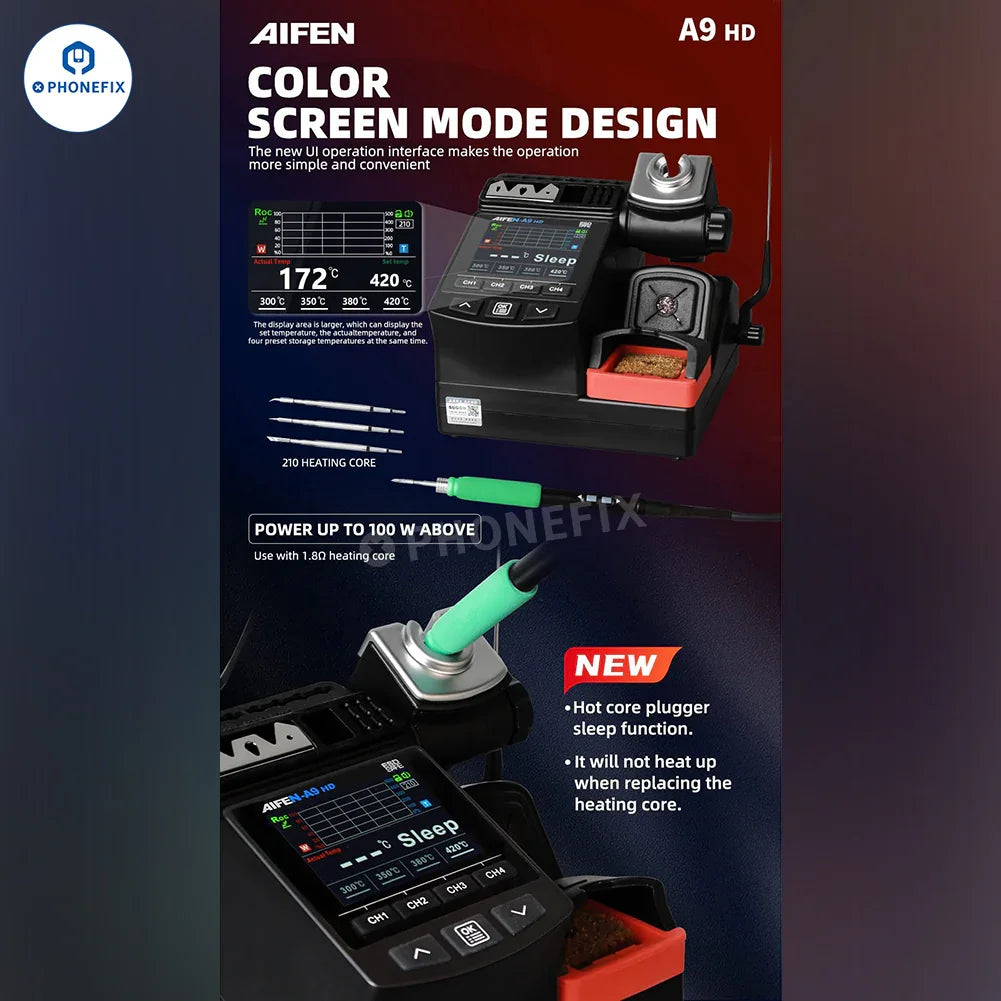 AIFEN A9HD BGA soldering station by PHONEFIX with precision soldering iron and digital controls for electronics repair.