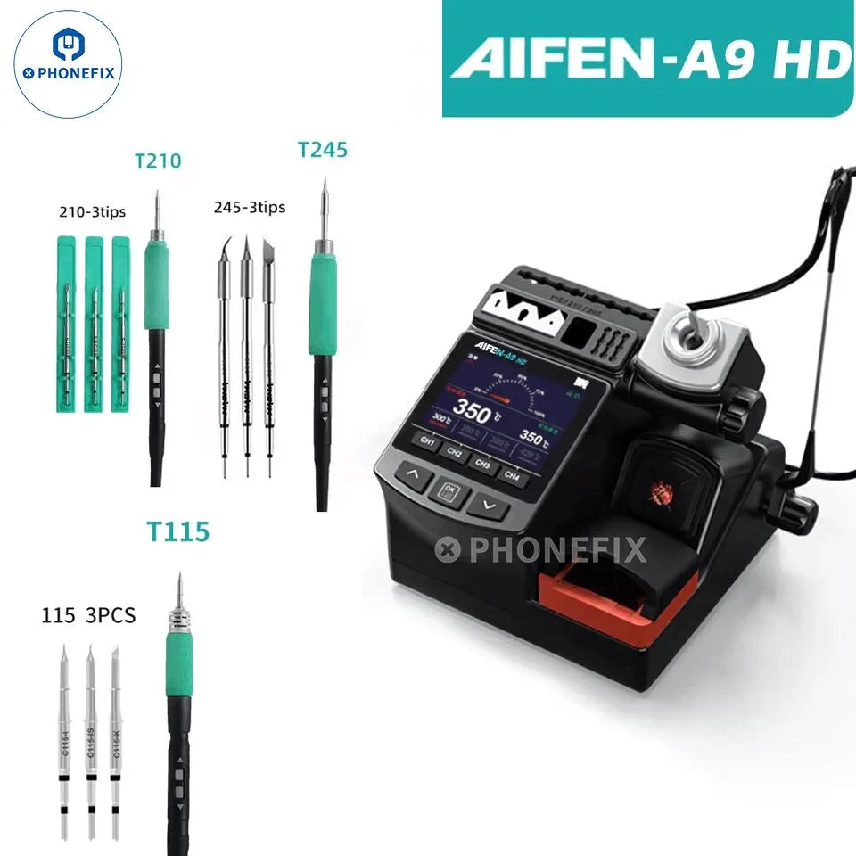 AIFEN A9HD BGA soldering station by PHONEFIX showing the precision soldering tool and control unit for electronic repairs.
