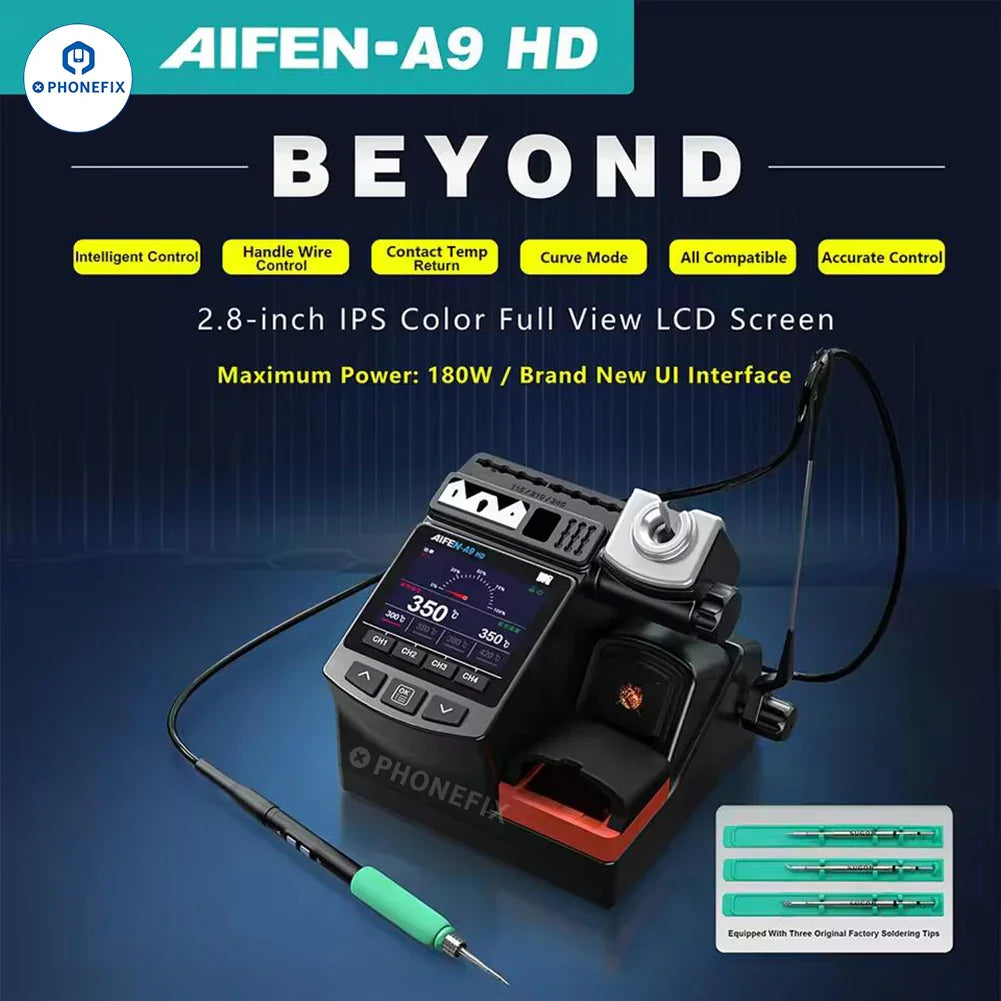 AIFEN A9HD BGA soldering station by PHONEFIX with digital display and precision soldering tools for electronics repair.