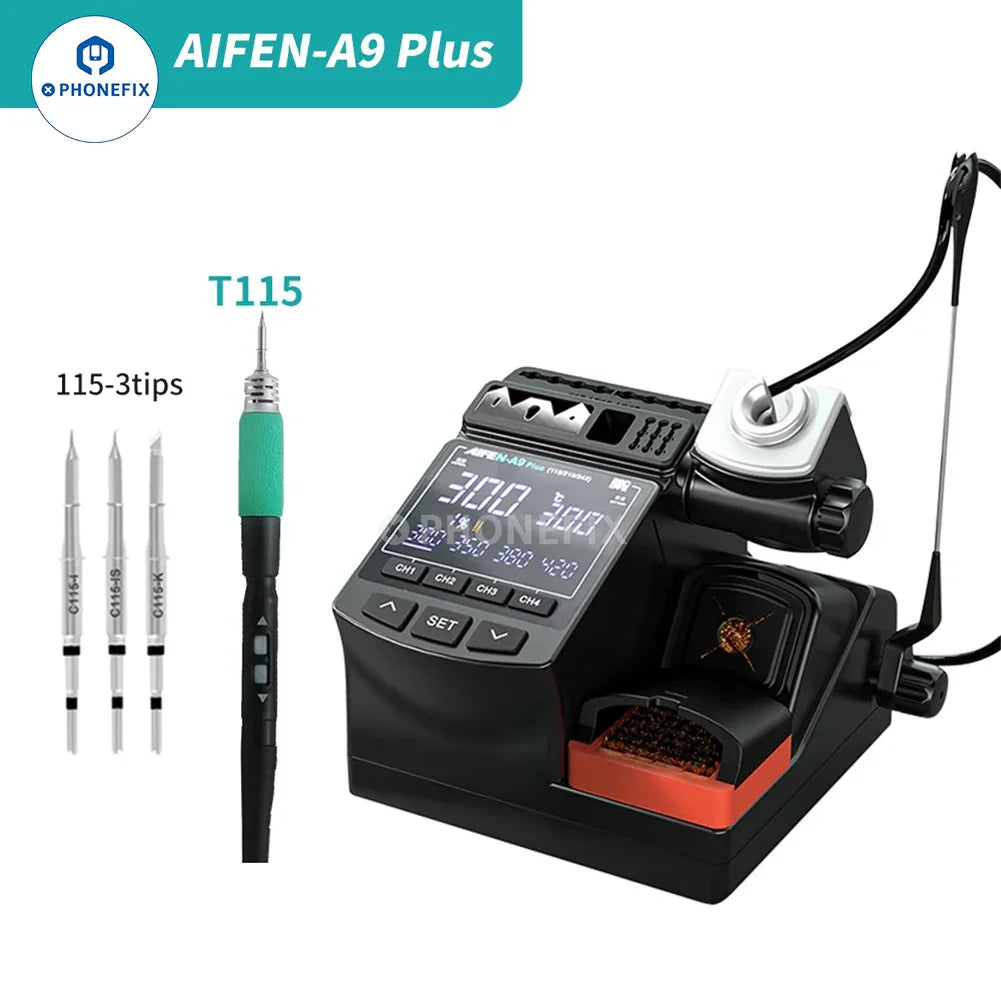 AIFEN A9 Plus BGA soldering station with digital display, T210/245/115 handle, used for precise electronic repairs
