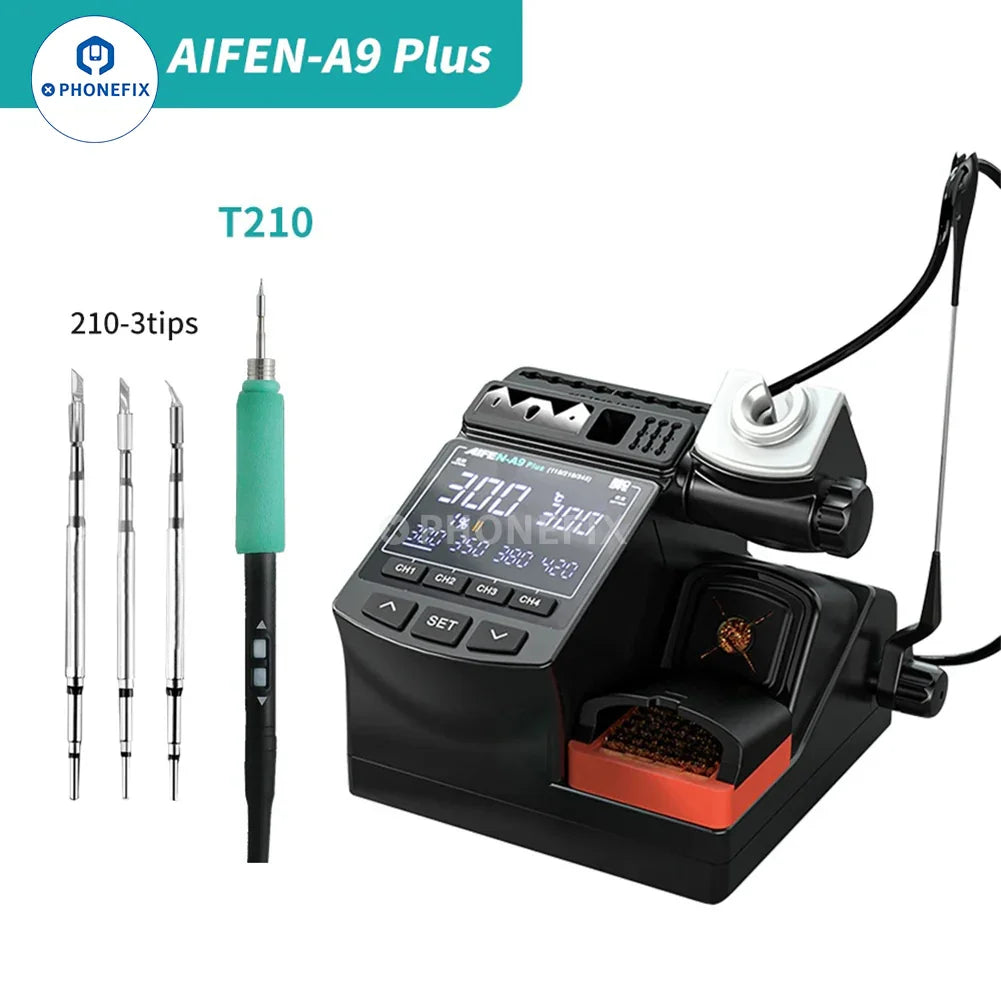 AIFEN A9 Plus BGA soldering station with digital display and T210/T245/115 handle for precise electronic repair work.