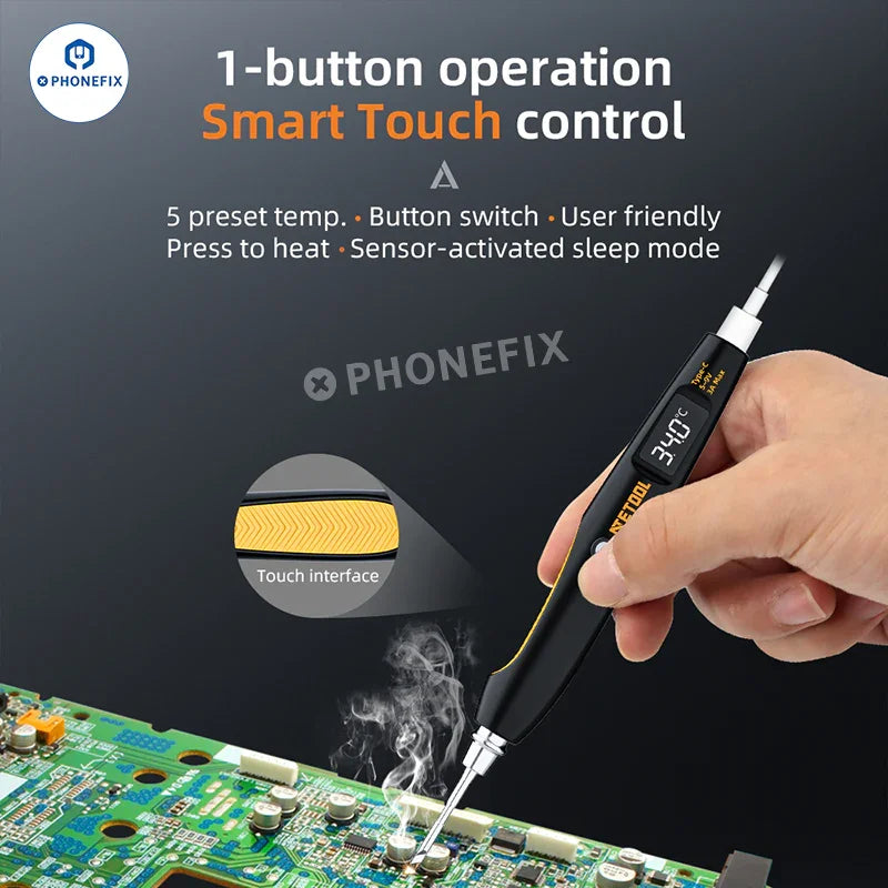 PHONEFIX portable BGA soldering station with AE730D, AE710D, AE760D smart soldering iron for precise electronics repair.