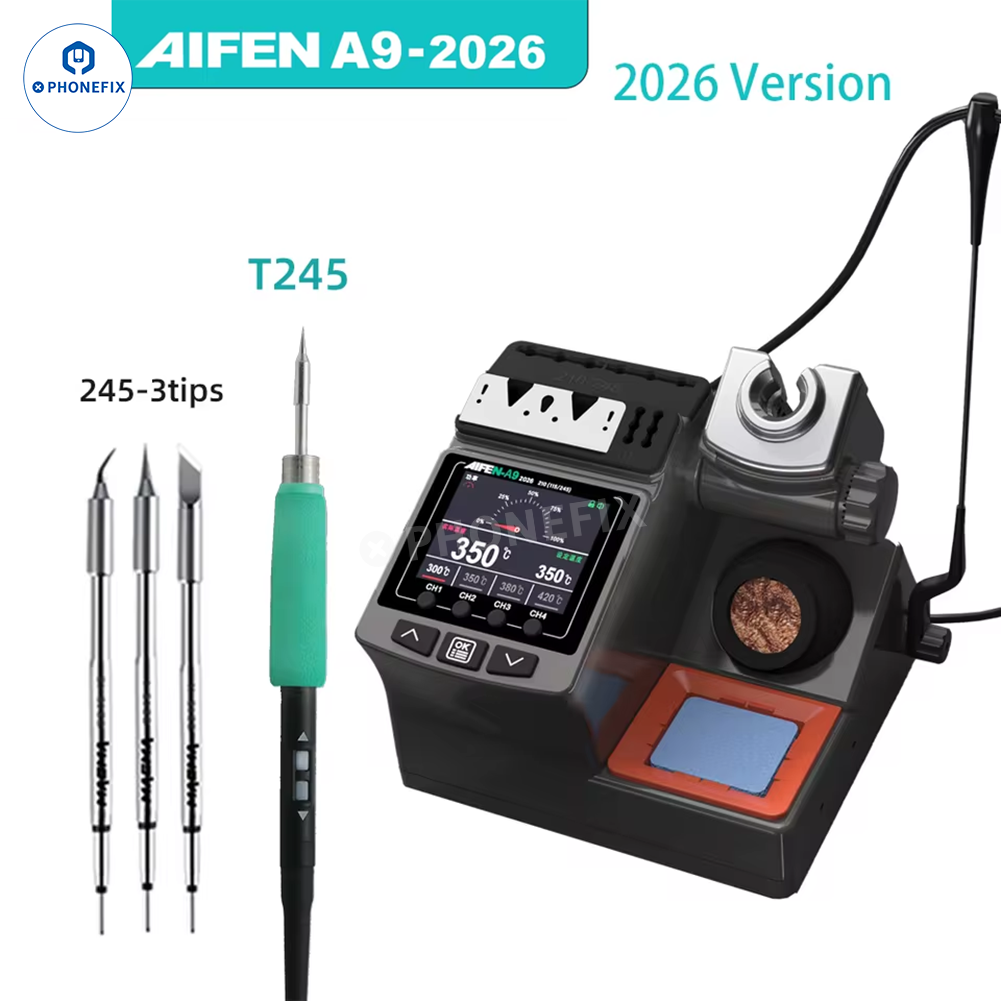 Aifen A9 BGA soldering station with C115/C210/C245 welding handles, featuring a compact design and digital controls.