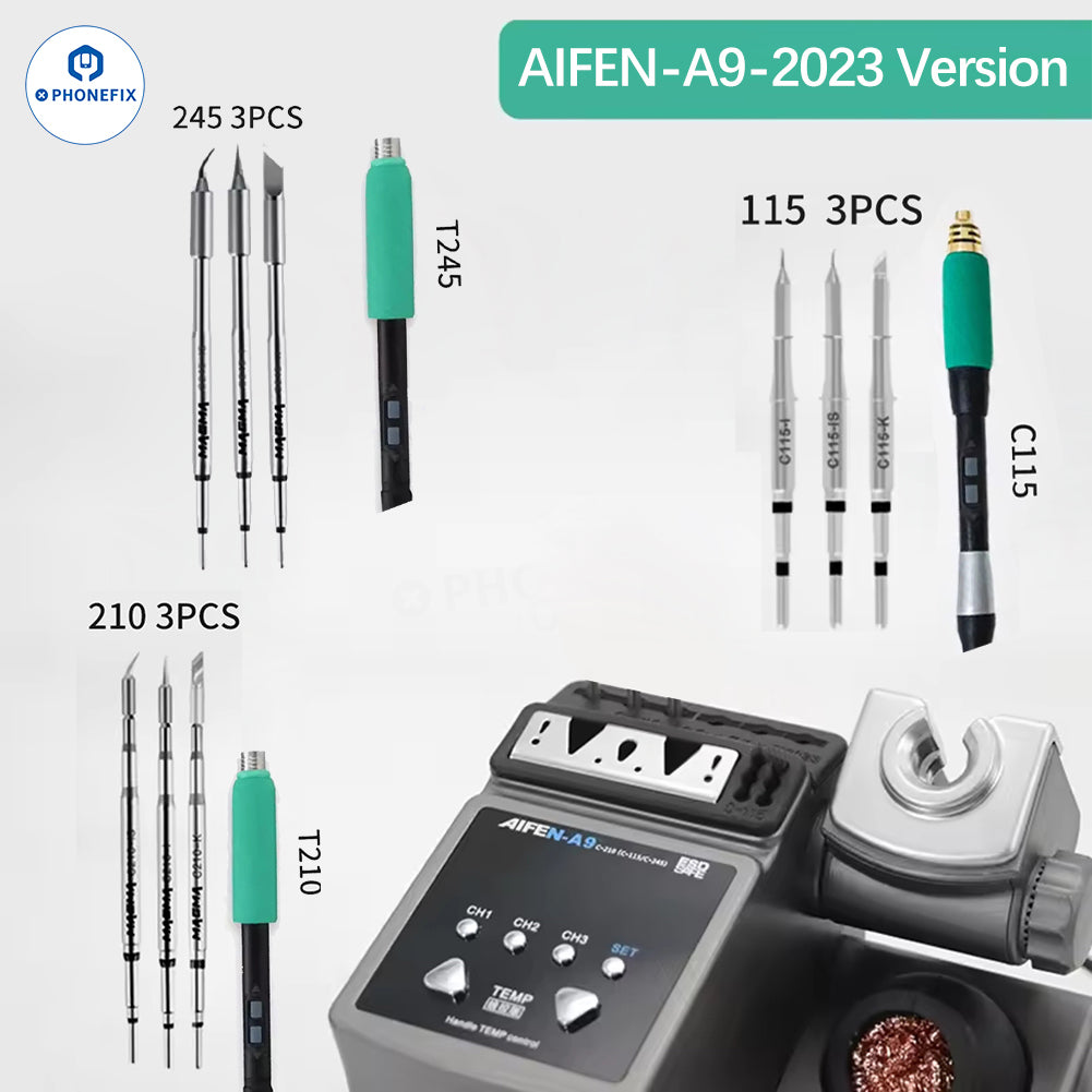 Aifen A9 BGA soldering station by PHONEFIX with C115, C210, C245 welding handles and full accessories set.