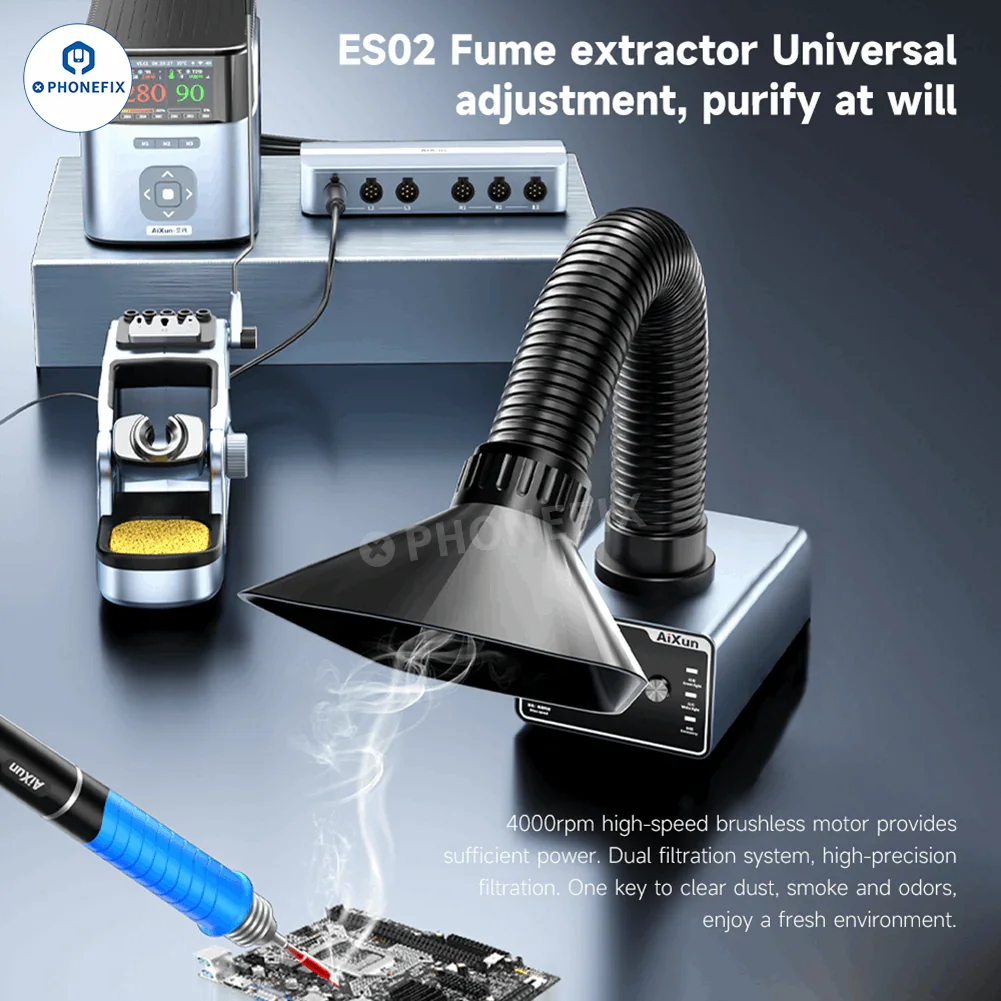 AiXun T400 320W smart BGA soldering workstation with T225 handle, featuring digital controls and compact design.