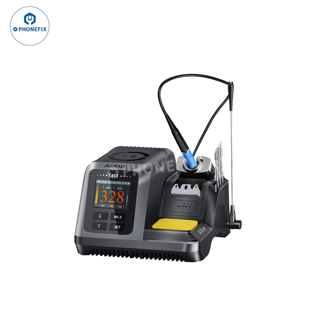 Estación de soldadura BGA AIXUN T413 con mango T245/T225 para tareas de soldadura y reparación electrónica de precisión.